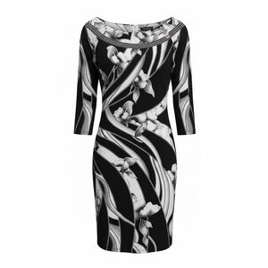 White House Black Market Women’s Dress Floral Boat Neck 3/4 Sleeve Size Medium